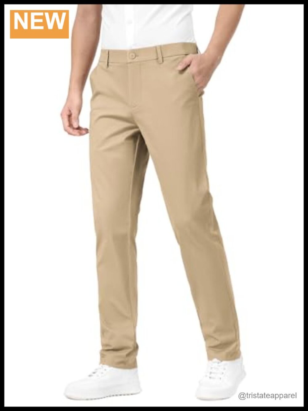 Men's Stretch Chinos Slim Fit Pants with Elastic Waist Cotton Twill